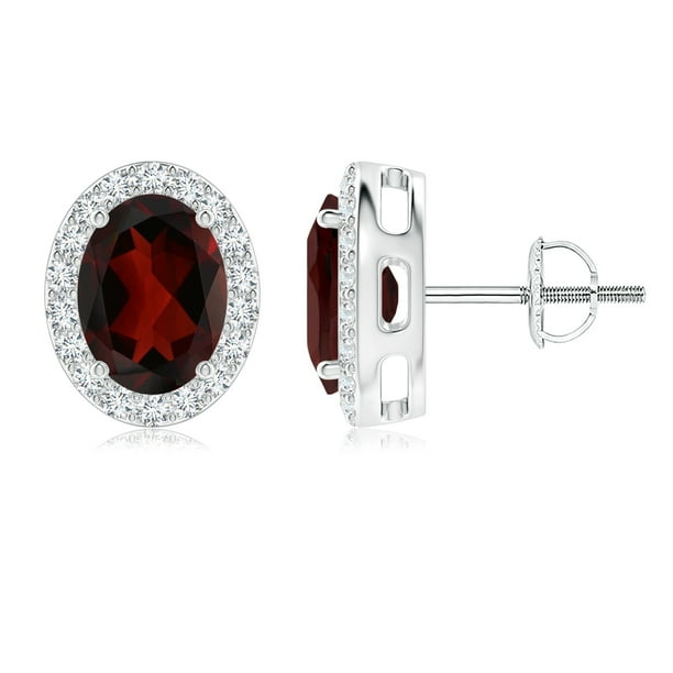 14K White Gold 8x6MM Oval Garnet and Diamond Earrings 14K White Gold 8x6MM Oval Garnet and Diamond Earrings